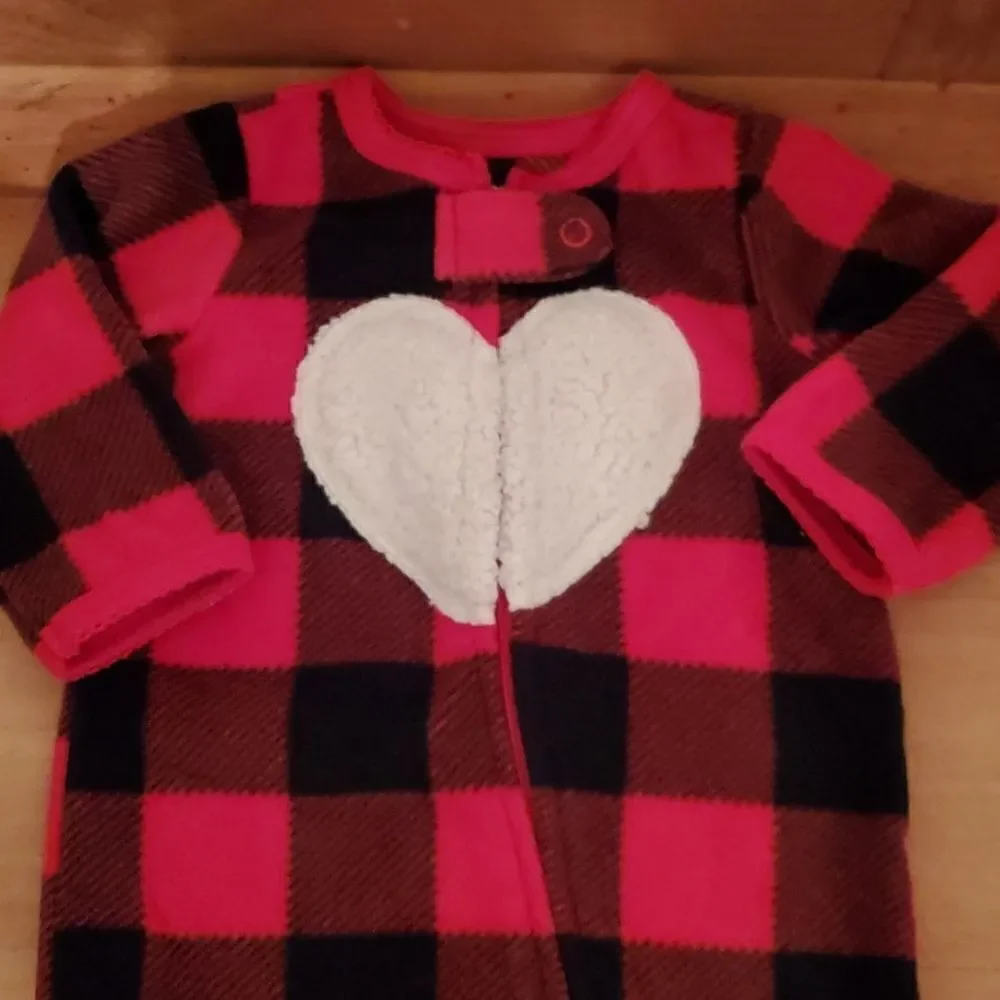 Carter's One Piece Red Black Plaid Heart Fleece Size Newborn